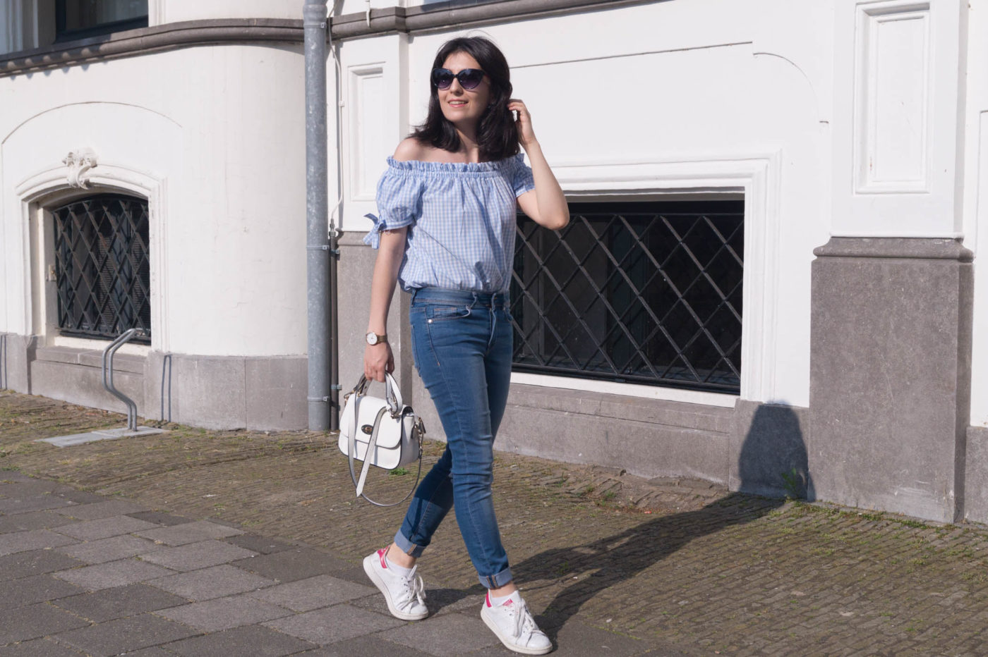 Gingham top with jeans