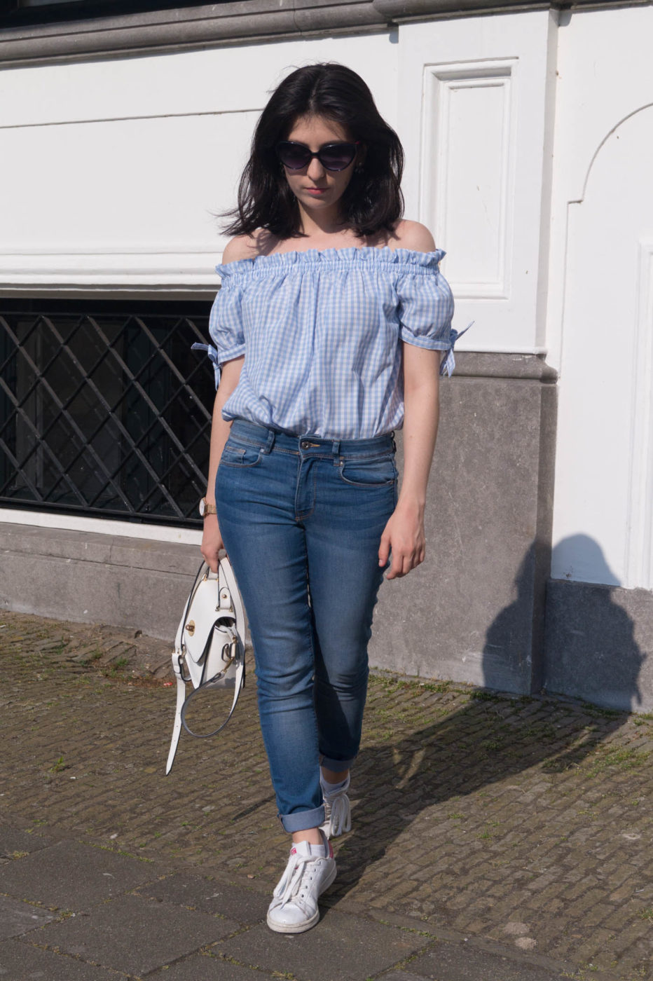 Gingham top with jeans