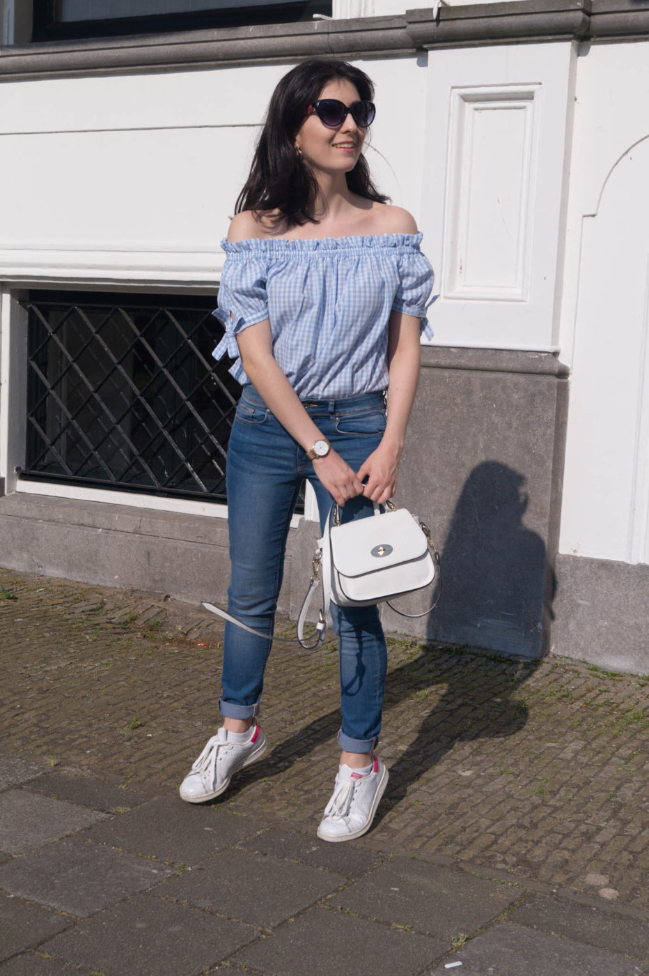 Gingham top with jeans