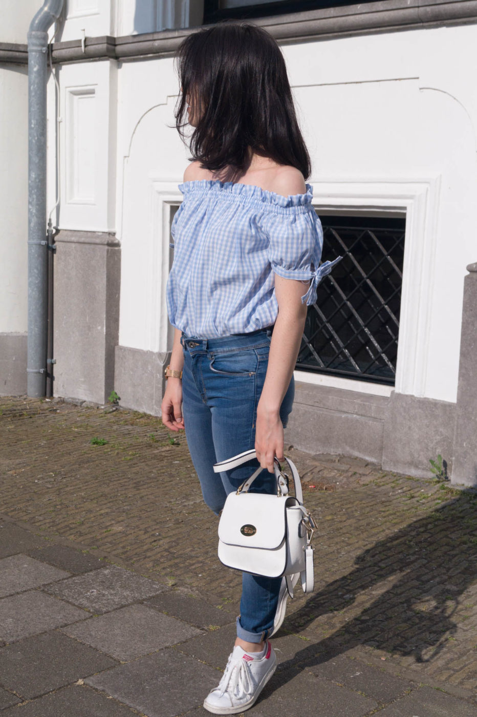 Gingham top with jeans