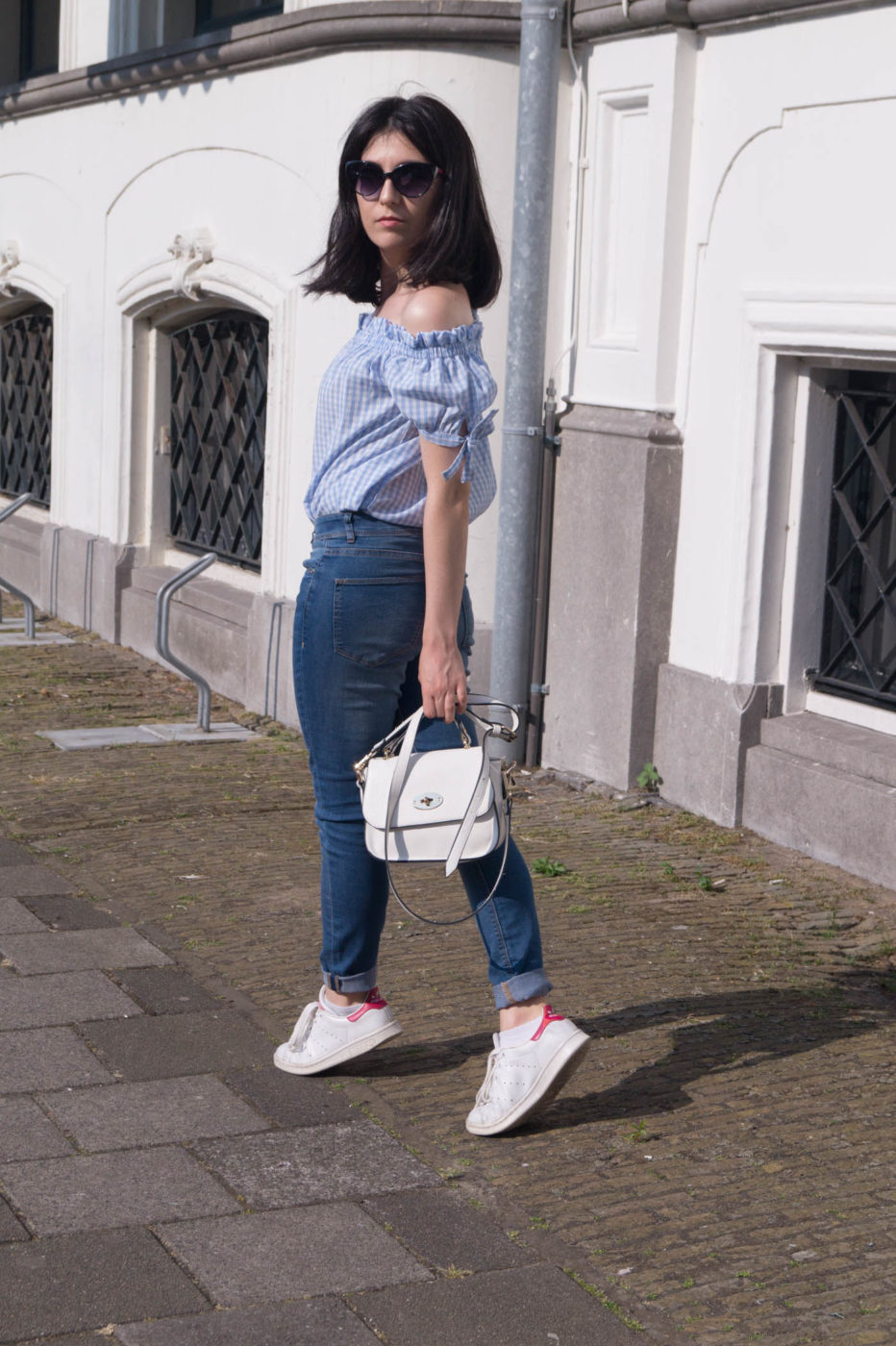 Gingham top with jeans