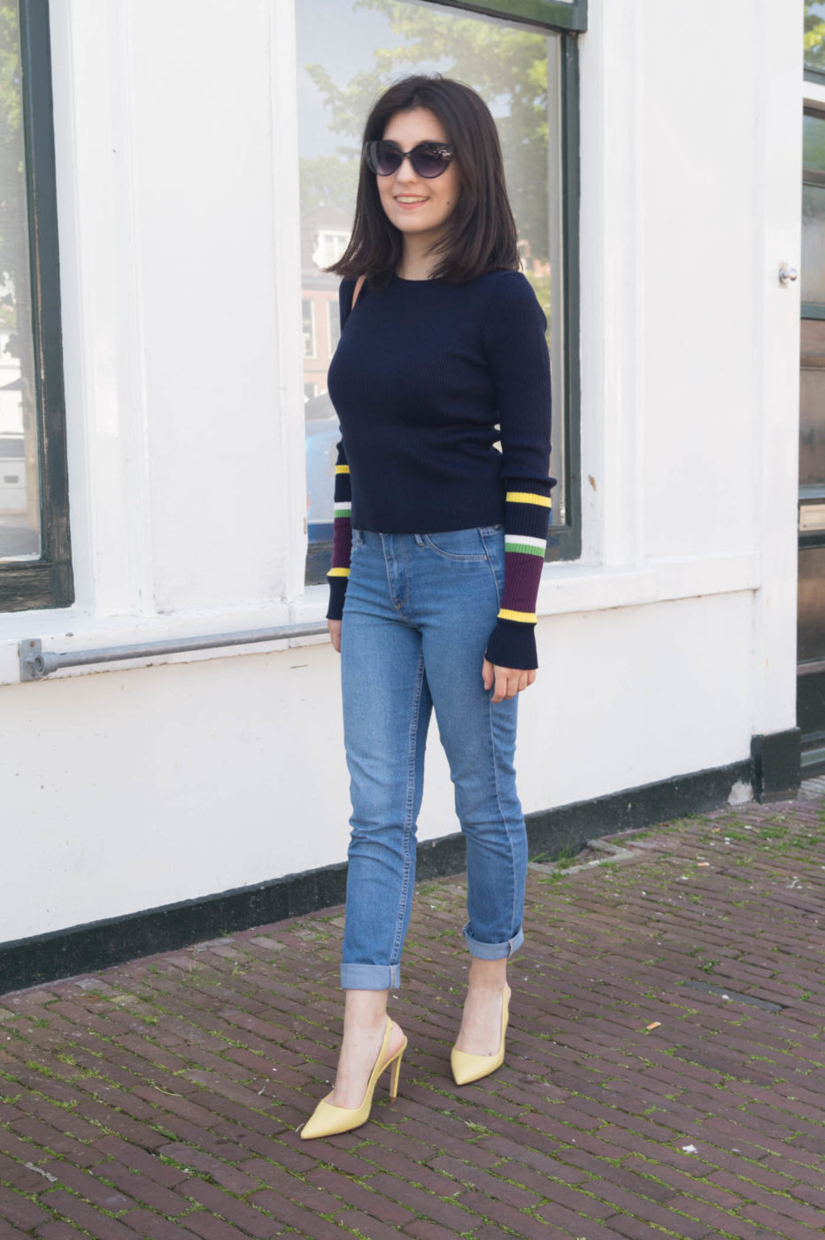 thecolourfulbouquet-Navy color block sleeve sweater