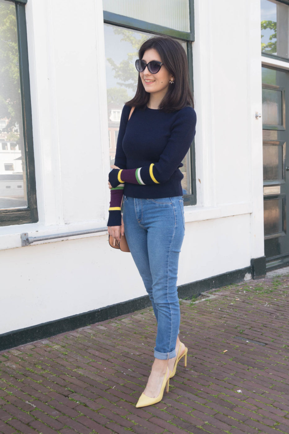 thecolourfulbouquet-Navy color block sleeve sweater